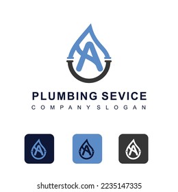 Initial Letter A with Water Shape Icon for Plumbing Service Business Logo Design Template