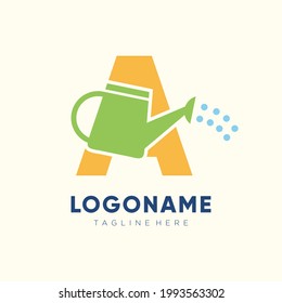 Letra inicial A Watering Can Logo Diseño Icono gráfico Ilustración