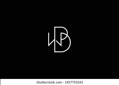 Initial letter WB BW minimal monogram art logo, white color on black background.