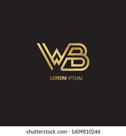 Initial Letter WB linked uppercase overlap modern gold logo vector design template. Suitable for business, consulting group company.