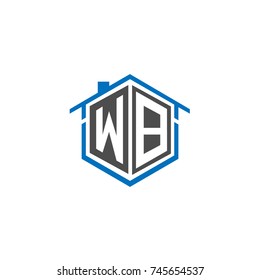 Initial Letter WB Logo Design, Hexagonal Shape with Home House Illustration