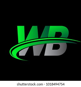 initial letter WB logotype company name colored green and black swoosh design. vector logo for business and company identity.
