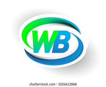 initial letter WB logotype company name coloured blue and green swoosh design, modern logo concept. vector logo for business and company identity.