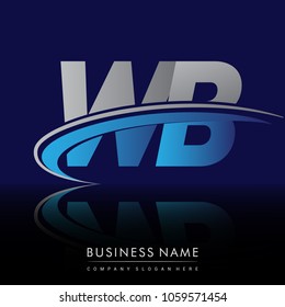 initial letter WB logotype company name colored blue and grey swoosh design. vector logo for business and company identity.