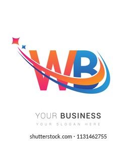 initial letter WB logotype company name colored orange, red and blue swoosh star design. vector logo for business and company identity.

