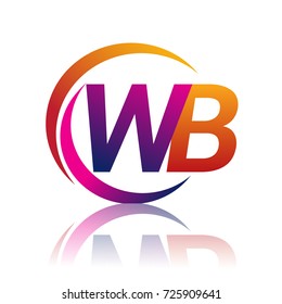 initial letter WB logotype company name orange and magenta color on circle and swoosh design. vector logo for business and company identity.