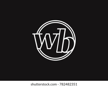 Initial letter wb lowercase outline inside the circle logo template white on black background