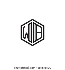 Initial letter WB, minimalist line art monogram hexagon logo, black color