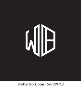 Initial letter WB, minimalist line art monogram hexagon shape logo, white color on black background