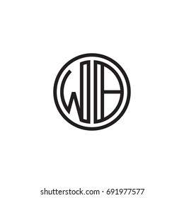 Initial letter WB, minimalist line art monogram circle logo, black color