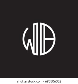 Initial letter WB, minimalist line art monogram circle shape logo, white color on black background