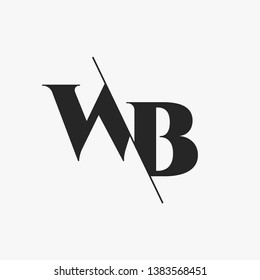 Initial Letter WB Monogram Sliced. Modern logo template isolated on gray background