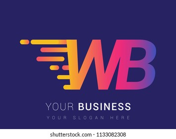 Initial Letter WB speed Logo Design template, logotype company name colored yellow, magenta and blue.for business and company identity.