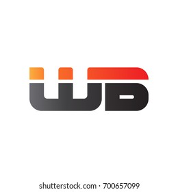 Initial letter WB, straight linked line bold logo, gradient fire red black colors