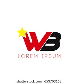 Initial letter wb yellow star logo red black