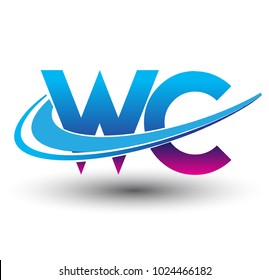 initial letter WC logotype company name colored blue and magenta swoosh design. vector logo for business and company identity.
