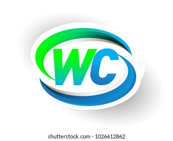 initial letter WC logotype company name coloured blue and green swoosh design, modern logo concept. vector logo for business and company identity.