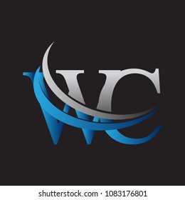 initial letter WC logotype company name colored blue and grey swoosh design. vector logo for business and company identity.
