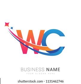 initial letter WC logotype company name colored orange, red and blue swoosh star design. vector logo for business and company identity.
