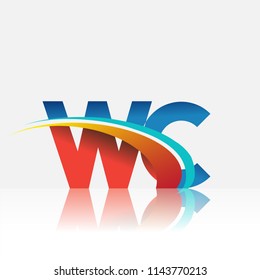 initial letter WC logotype company name colored red and blue and swoosh design. vector logo for business and company identity.

