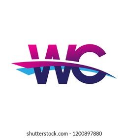 initial letter WC logotype company name colored blue and magenta swoosh design. vector logo for business and company