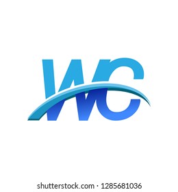 initial letter WC logotype company name colored blue and swoosh design. vector logo for business and company identity.