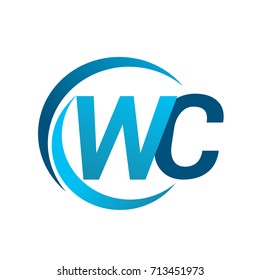 initial letter WC logotype company name blue circle and swoosh design. vector logo for business and company identity.