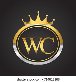 initial letter WC logotype company name with oval shape and crown, gold and silver color. vector logo for business and company identity.