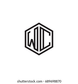 Initial letter WC, minimalist line art monogram hexagon logo, black color