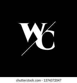 Initial Letter WC Monogram Sliced. Logo template isolated on black background