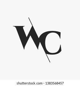 Initial Letter WC Monogram Sliced. Modern logo template isolated on gray background