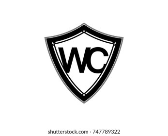 Initial letter WC shield logo black monogram vector illustration
