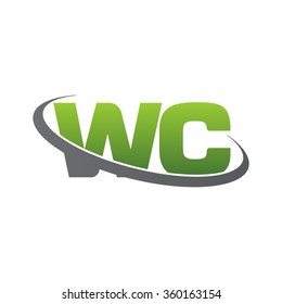 initial letter WC swoosh ring company logo green gray