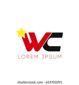 Initial letter wc yellow star logo red black