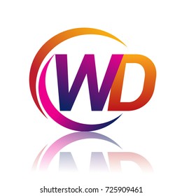 initial letter WD logotype company name orange and magenta color on circle and swoosh design. vector logo for business and company identity.