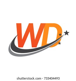 initial letter WD logotype company name colored orange and grey swoosh star design. vector logo for business and company identity.