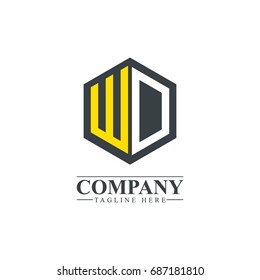 Initial Letter WD WO Hexagonal Design Logo
