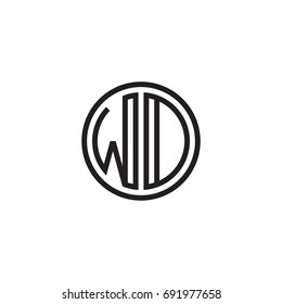 Initial letter WD, WO, minimalist line art monogram circle logo, black color
