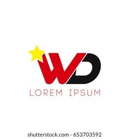 Initial letter wd yellow star logo red black