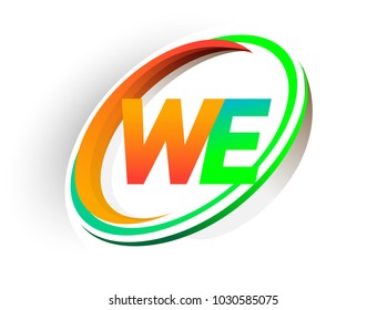 initial letter WE logotype company name colored orange and green circle and swoosh design, modern logo concept. vector logo for business and company identity.