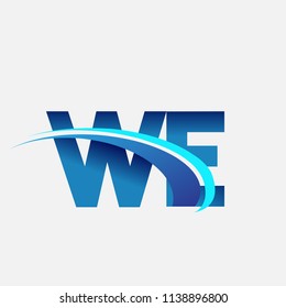 initial letter WE logotype company name colored blue and swoosh design. vector logo for business and company identity.