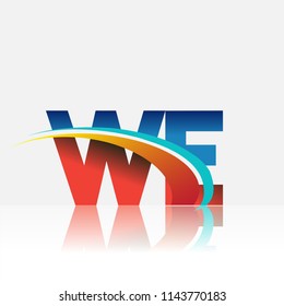 initial letter WE logotype company name colored red and blue and swoosh design. vector logo for business and company identity.
