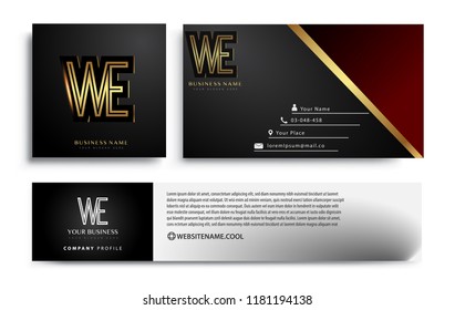 initial letter WE logotype company name colored gold elegant design. Vector sets for business identity on black background.