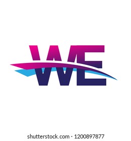 initial letter WE logotype company name colored blue and magenta swoosh design. vector logo for business and company