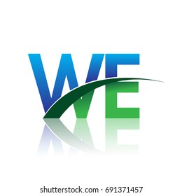 initial letter WE logotype company name colored blue and green swoosh design. vector logo for business and company identity.

