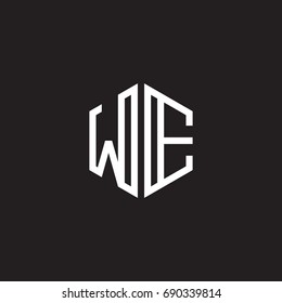 Initial letter WE, minimalist line art monogram hexagon shape logo, white color on black background