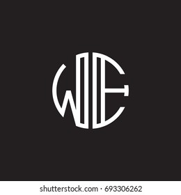 Initial letter WE, minimalist line art monogram circle shape logo, white color on black background