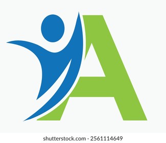 Initial Letter A Wellness Logo Concept With Human Symbol For Healthcare Sign Vector Template