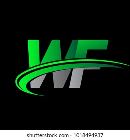 initial letter WF logotype company name colored green and black swoosh design. vector logo for business and company identity.