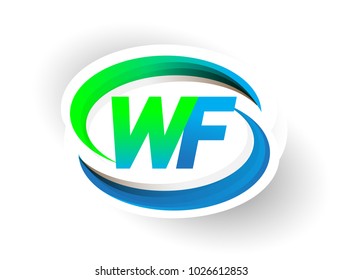 initial letter WF logotype company name coloured blue and green swoosh design, modern logo concept. vector logo for business and company identity.